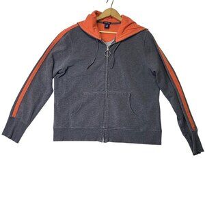 Gap Womens XL Zip-Up Hoodie Jacket Gray & Orange Duel Pocket Hooded Sweatshirt